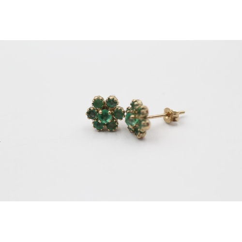 6 - 3 X 9ct Gold Paired Emerald Stud Earrings Inc. Cluster (3.2g)