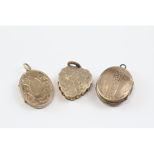 61 - 3 X 9ct Back & Front Gold Antique Etched Lockets (14.7g)