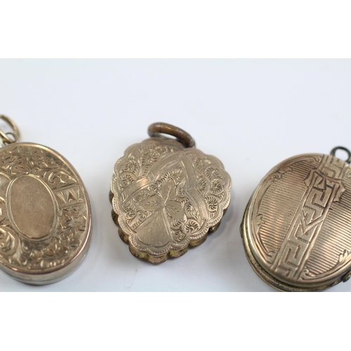 61 - 3 X 9ct Back & Front Gold Antique Etched Lockets (14.7g)