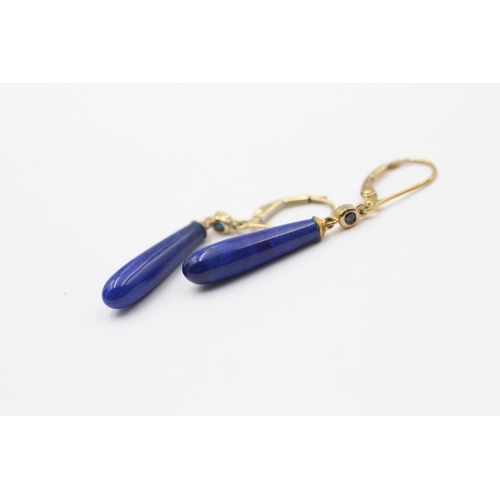 62 - 2 X 9ct Gold Paired Lapis Lazuli Earrings Inc. Drop & Screw-Back (5.8g)