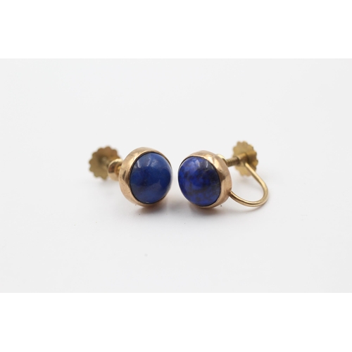 62 - 2 X 9ct Gold Paired Lapis Lazuli Earrings Inc. Drop & Screw-Back (5.8g)