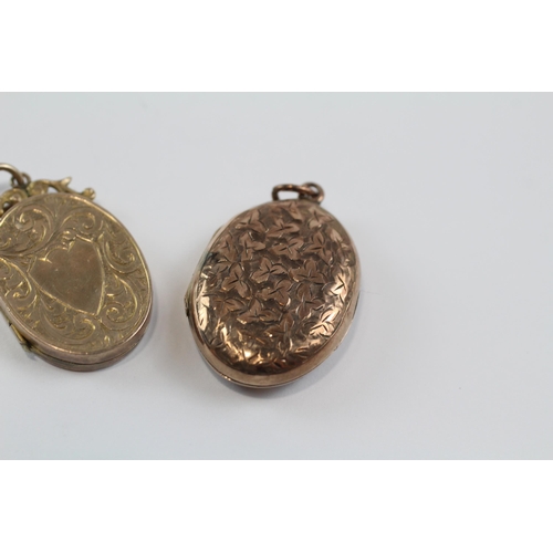 64 - 2 X 9ct Back & Front Gold Vintage Oval Etched Lockets (6.6g)