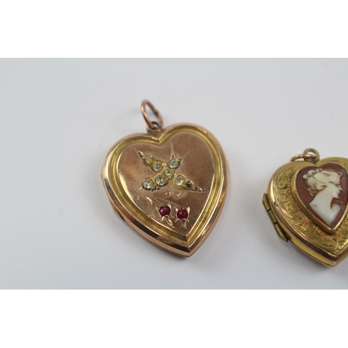 67 - 3 X 9ct Back & Front Gold Vintage Lockets Inc. Paste, Turquoise & Cameo (14.1g)