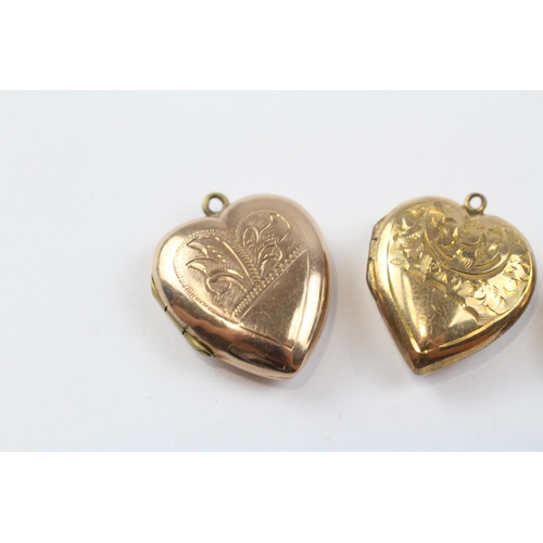 68 - 3 X 9ct Back & Front Gold Vintage Etched Heart Lockets (9.7g)