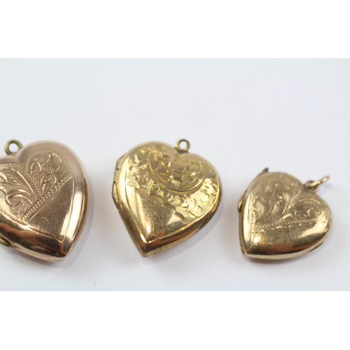 68 - 3 X 9ct Back & Front Gold Vintage Etched Heart Lockets (9.7g)