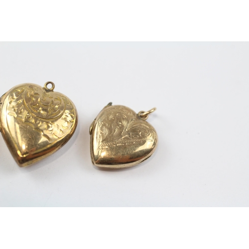 68 - 3 X 9ct Back & Front Gold Vintage Etched Heart Lockets (9.7g)