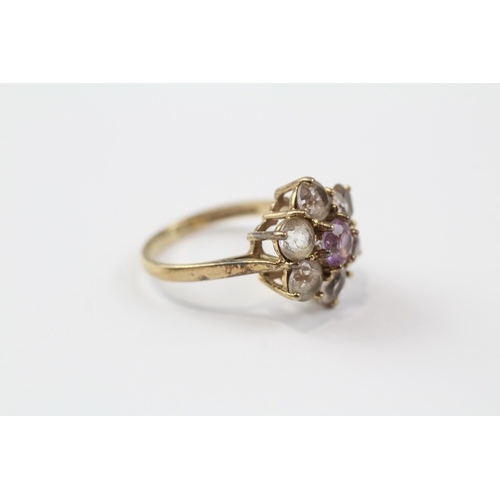 76 - 9ct Gold Amethyst Floral Cluster Ring (3g) Size  M