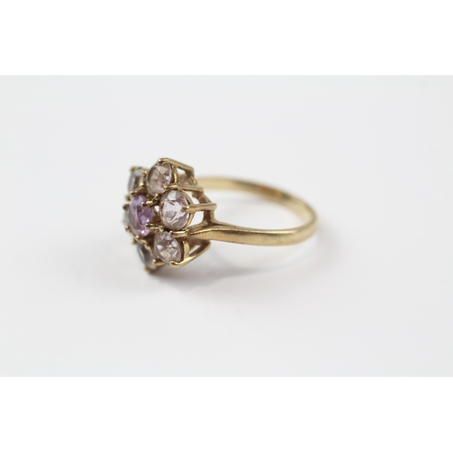 76 - 9ct Gold Amethyst Floral Cluster Ring (3g) Size  M