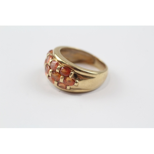 80 - 9ct Gold Orange Gemstone Three Row Dress Ring (5.2g) Size  N