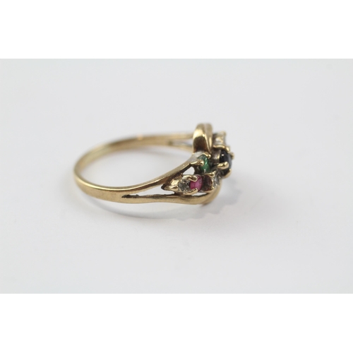 83 - 9ct Gold Multi-Gemstone Dress Ring Set With Diamond, Ruby, Emerald & Sapphire (1.9g) Size  K