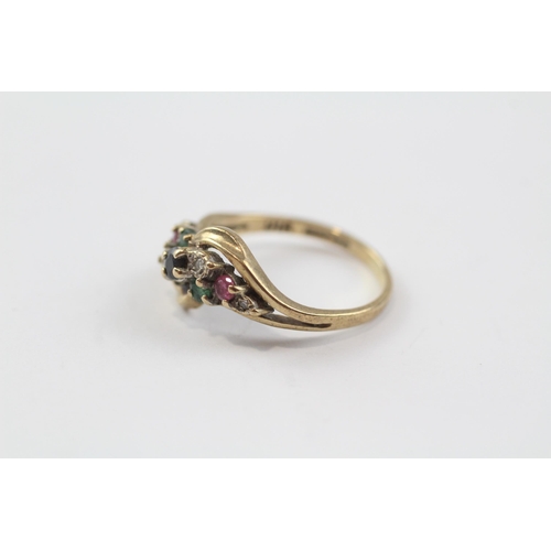 83 - 9ct Gold Multi-Gemstone Dress Ring Set With Diamond, Ruby, Emerald & Sapphire (1.9g) Size  K