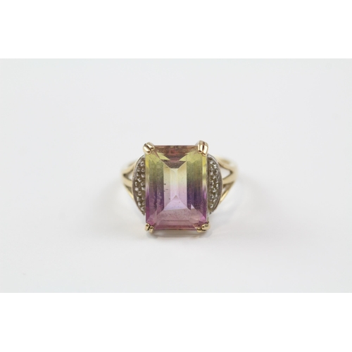 85 - 9ct Gold Coated Ametrine Single Stone Ring With Diamond Sides (4.7g) Size  P