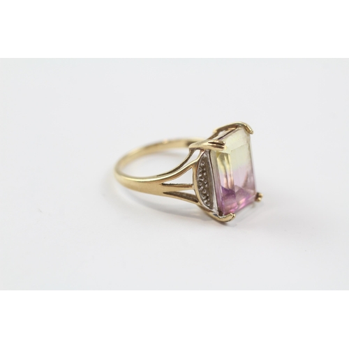 85 - 9ct Gold Coated Ametrine Single Stone Ring With Diamond Sides (4.7g) Size  P