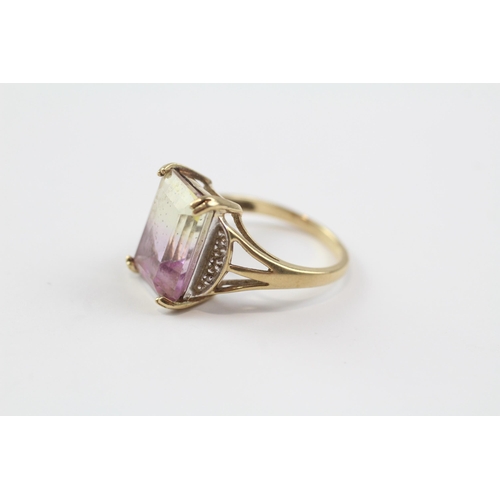 85 - 9ct Gold Coated Ametrine Single Stone Ring With Diamond Sides (4.7g) Size  P