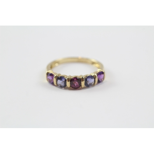 95 - 9ct Gold Amethyst, Garnet & Iolite Five Stone Ring (1.8g) Size  N