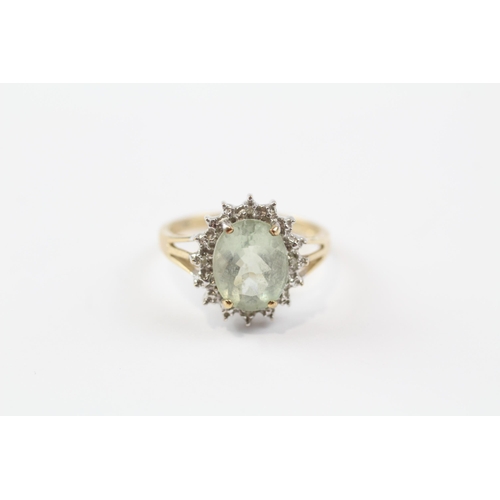 96 - 9ct Gold Diamond & Prasiolite Oval Cluster Ring (2.7g) Size  N