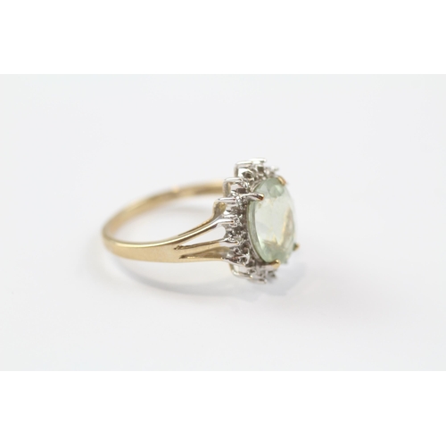 96 - 9ct Gold Diamond & Prasiolite Oval Cluster Ring (2.7g) Size  N