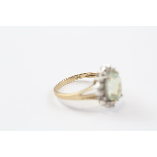 96 - 9ct Gold Diamond & Prasiolite Oval Cluster Ring (2.7g) Size  N