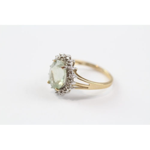 96 - 9ct Gold Diamond & Prasiolite Oval Cluster Ring (2.7g) Size  N