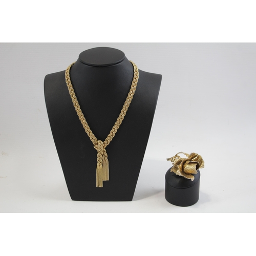 154 - A Vintage Gold Tone Necklace And Brooch By Grosse