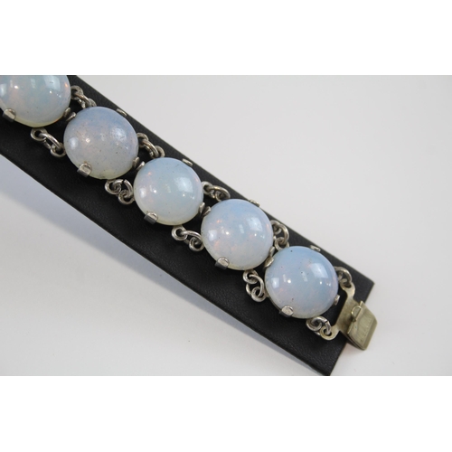 160 - A Silver 1930s Opalised Glass Panel Bracelet