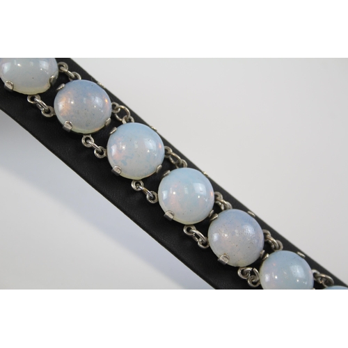 160 - A Silver 1930s Opalised Glass Panel Bracelet