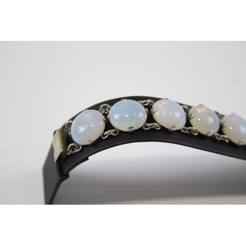 160 - A Silver 1930s Opalised Glass Panel Bracelet