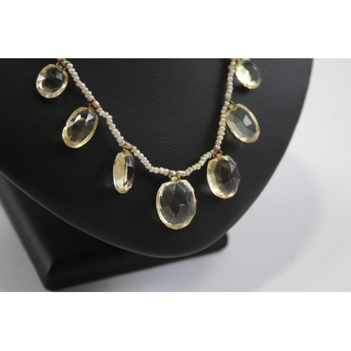 170 - A Victorian Seed Pearl And Citrine Fringed Collar Necklace