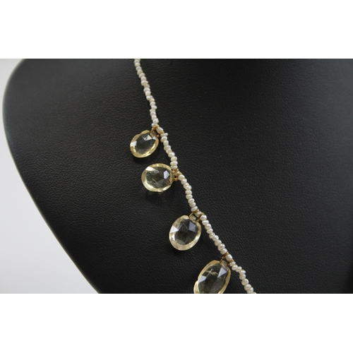 170 - A Victorian Seed Pearl And Citrine Fringed Collar Necklace