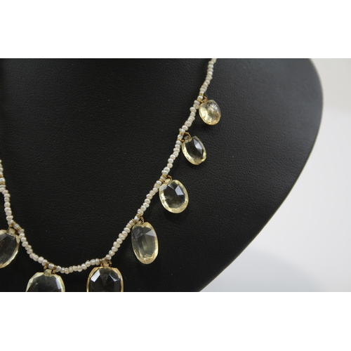 170 - A Victorian Seed Pearl And Citrine Fringed Collar Necklace