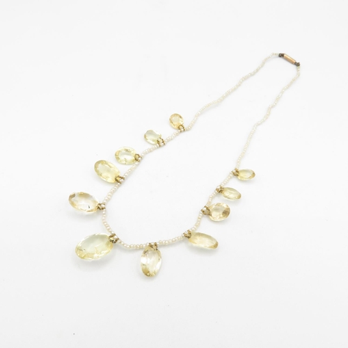 170 - A Victorian Seed Pearl And Citrine Fringed Collar Necklace