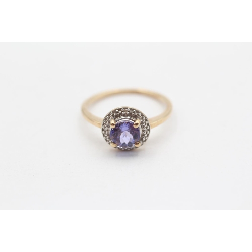 101 - 9ct Gold Diamond Accented Tanzanite Set Halo Ring (1.9g) Size  L 1/2