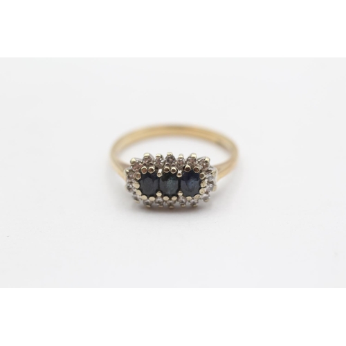 109 - 9ct Gold Vintage Diamond And Sapphire Set Trilogy Cluster Ring (2.4g) Size  M