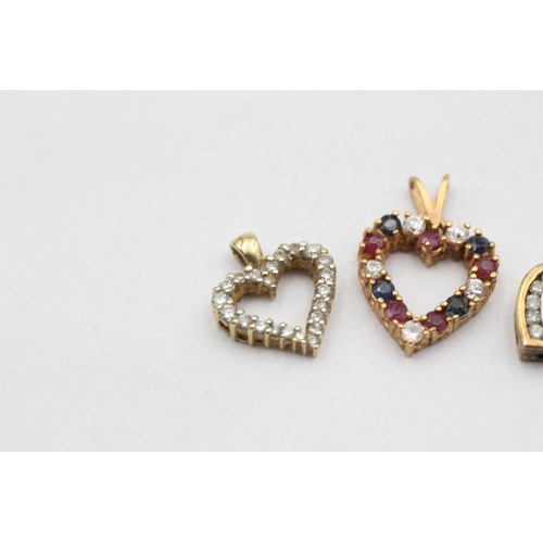 11 - 3 X 9ct Gold Gemstone Set Pendants Inc. Ruby, Sapphire, Diamond & Clear Gemstone (3.6g)