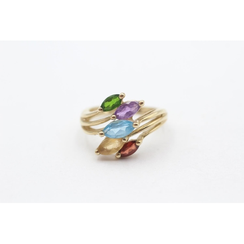 116 - 9ct Gold Marquise Cut Garnet, Topaz, Citrine, Amethyst And Diopside Set Spray Ring (3.2g) Size  M