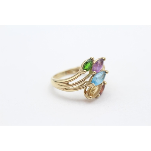 116 - 9ct Gold Marquise Cut Garnet, Topaz, Citrine, Amethyst And Diopside Set Spray Ring (3.2g) Size  M