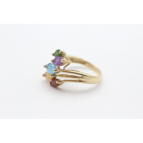 116 - 9ct Gold Marquise Cut Garnet, Topaz, Citrine, Amethyst And Diopside Set Spray Ring (3.2g) Size  M