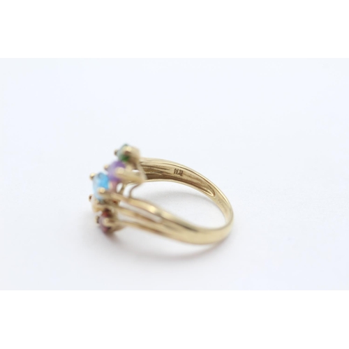 116 - 9ct Gold Marquise Cut Garnet, Topaz, Citrine, Amethyst And Diopside Set Spray Ring (3.2g) Size  M