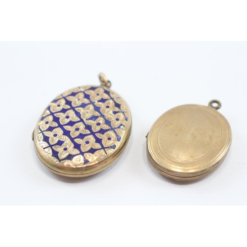 119 - 9ct Back & Front Gold Vintage Oval Lockets Inc. Enamel (13.2g)