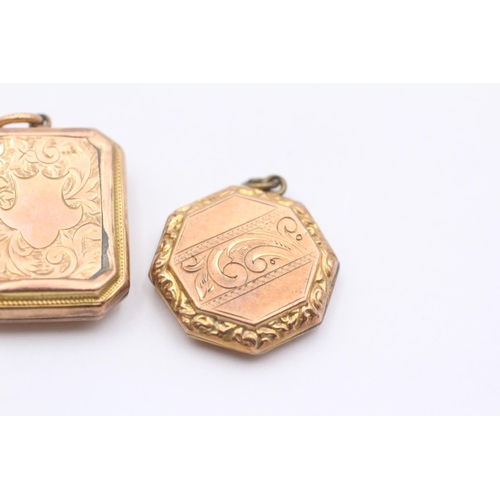 122 - 9ct Back & Front Gold Antique Etched Geometric Locket (9.6g)