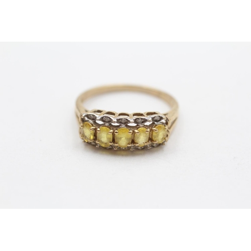 127 - 9ct Gold Diamond Accented Yellow Sapphire Five Stone Eternity Ring (2.7g) Size  S