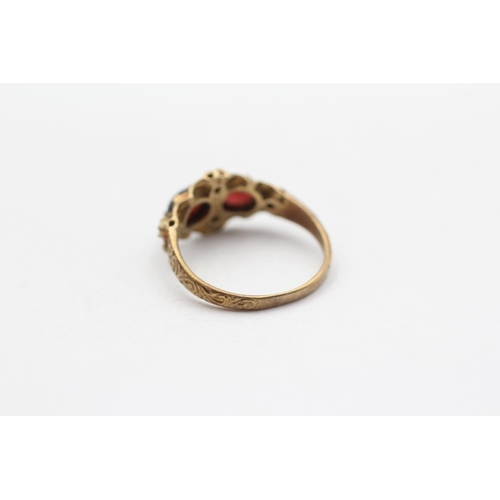 131 - 9ct Gold Vintage Garnet And Seed Pearl Set Dress Ring (2g) Size  L