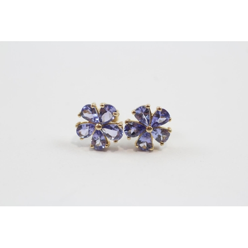 133 - 2 X 9ct Gold Paired Tanzanite Earrings (2.3g)