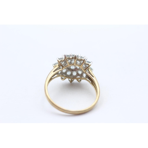 14 - 9ct Gold Vintage Blue Gemstone Set Cluster Ring (3.8g) Size  U