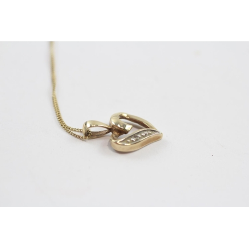 42 - 9ct Gold Diamond Heart Pendant Necklace & Stud Earrings Set (2.3g)