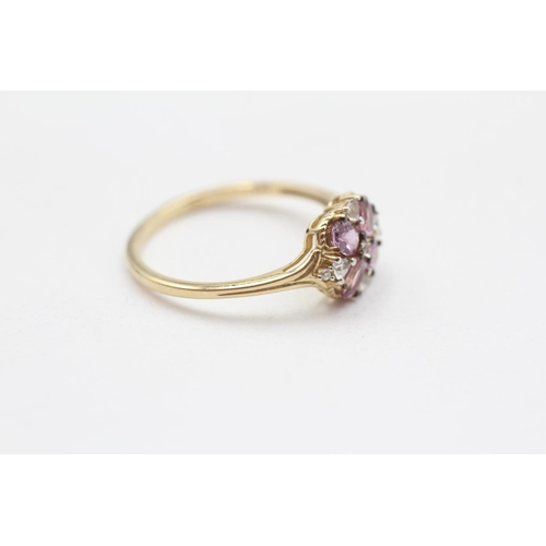 51 - 9ct Gold Vintage Pink And White Sapphire Set Cluster Ring (2.1g) Size  N