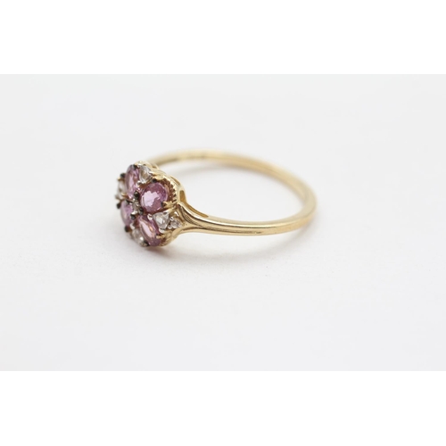 51 - 9ct Gold Vintage Pink And White Sapphire Set Cluster Ring (2.1g) Size  N
