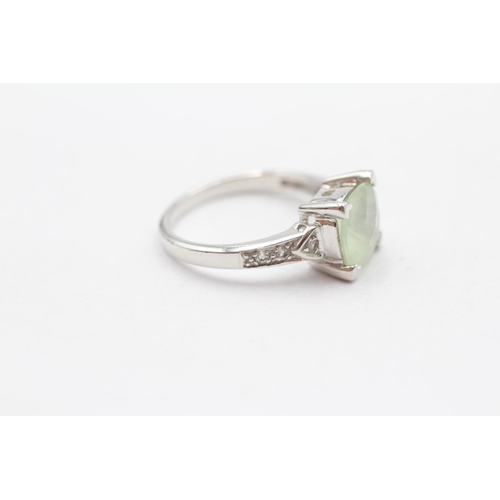 58 - 9ct White Gold Diamond Accented Chequer Cut Prehnite Set Dress Ring (3.7g) Size  N