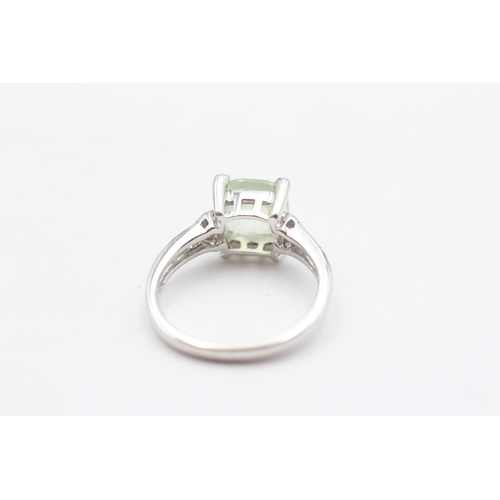 58 - 9ct White Gold Diamond Accented Chequer Cut Prehnite Set Dress Ring (3.7g) Size  N