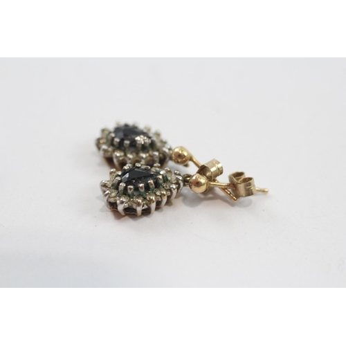 6 - 9ct Gold Saphire & Diamond Teardrop Pendant & Earrings Set (3.5g)
